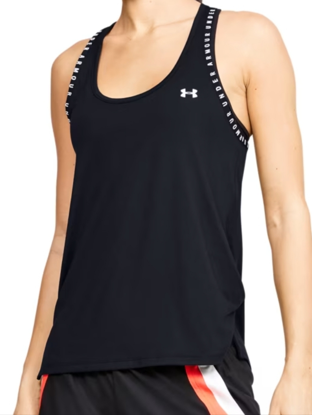 UNDER ARMOUR BLACK  RACERBACK PERFORMANCE TANK TOP WITH BRANDED TRIM